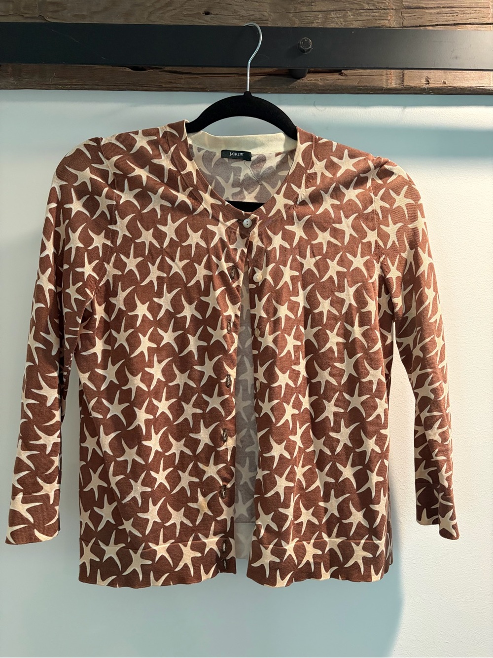 J. Crew Brown and Cream Star Pattern Cardigan